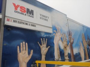 The scene as you first approach Double Take with a beautiful mural of many hands reaching for the sky. The bright colours seemingly cut through the gloomy weather of the Wednesday Feb. 6, 2019 afternoon. Kyle Craib/RSJ