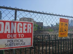 A Regent Park public housing development, which has since been demolished located at the corner of Gerrard and Parliament Streets directly across from Double Take thrift shop. March 2019. RSJ/Kyle Craib