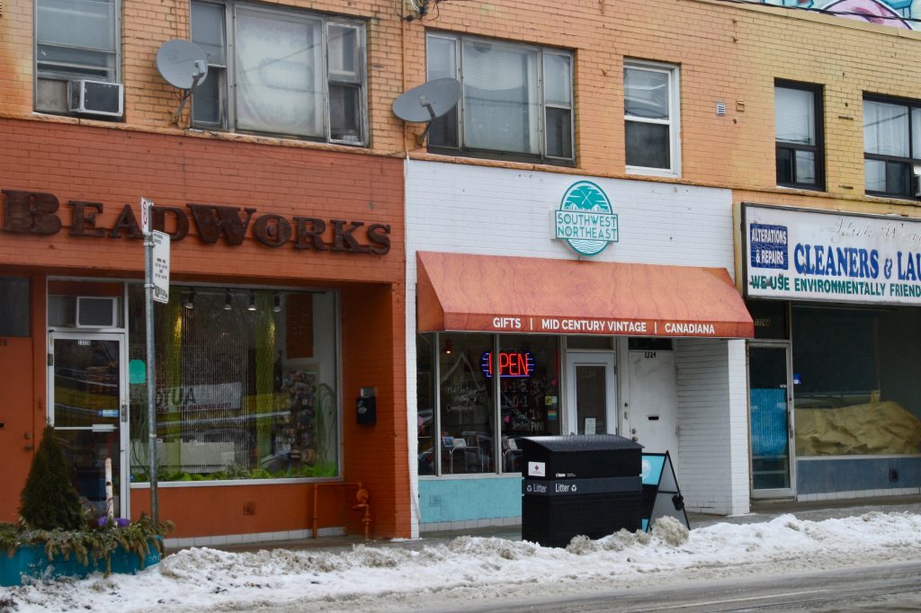 The exterior storefronts of Beadworks and Southwest Northeast. 