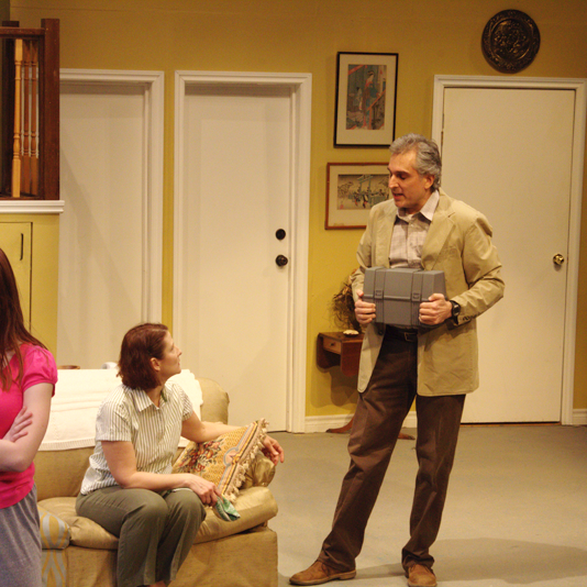Actors (left to right) Laura Dumitrache, Renee Cullen and Sean Ballantyne on stage for Scarborough Players' show "Caught In The Net" (JRN273/Adele Lukusa)