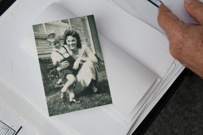 mother and son in old photo