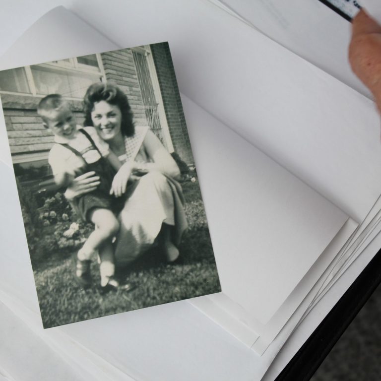 mother and son in old photo