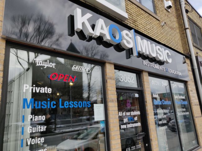 Storefront of Kaos Music.