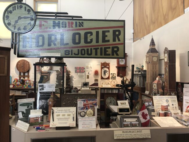 Gift shop display at the Canadian Clock Museum