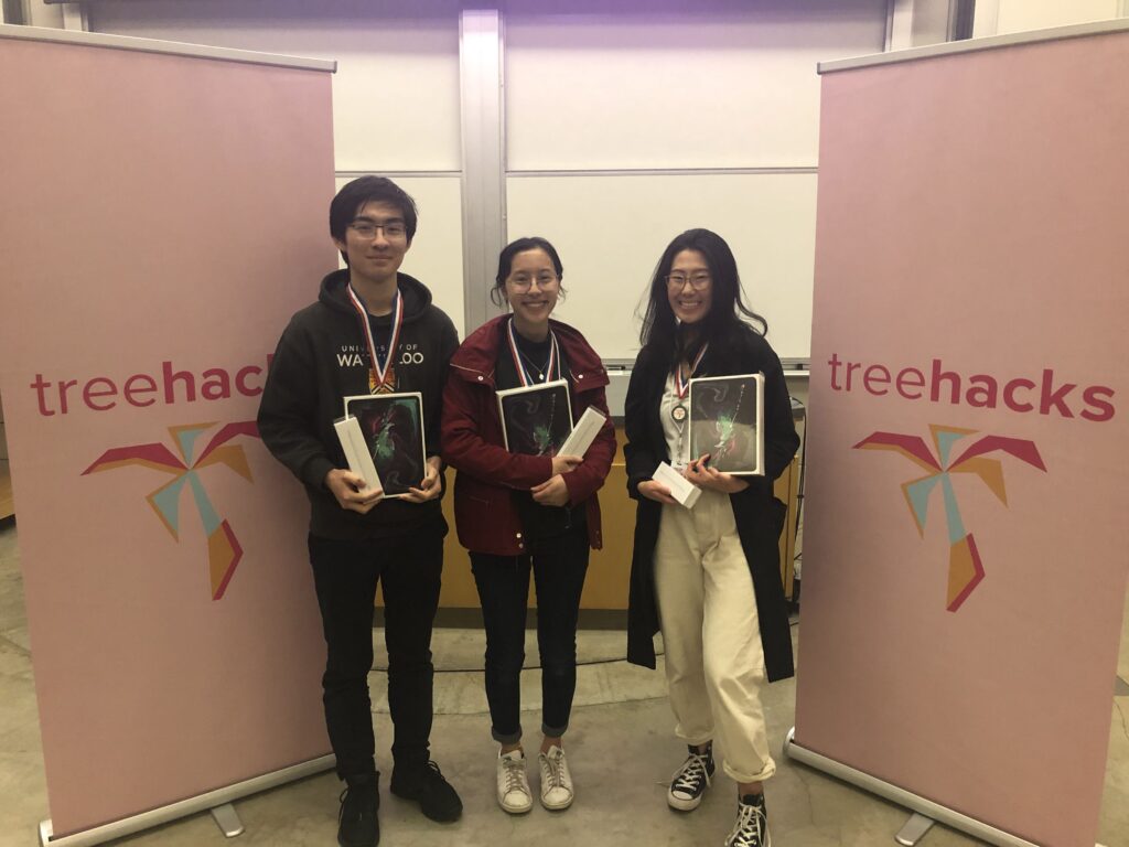 The Neutral team poses with their prizes after winning the Moonshot award at Treehacks 2020.