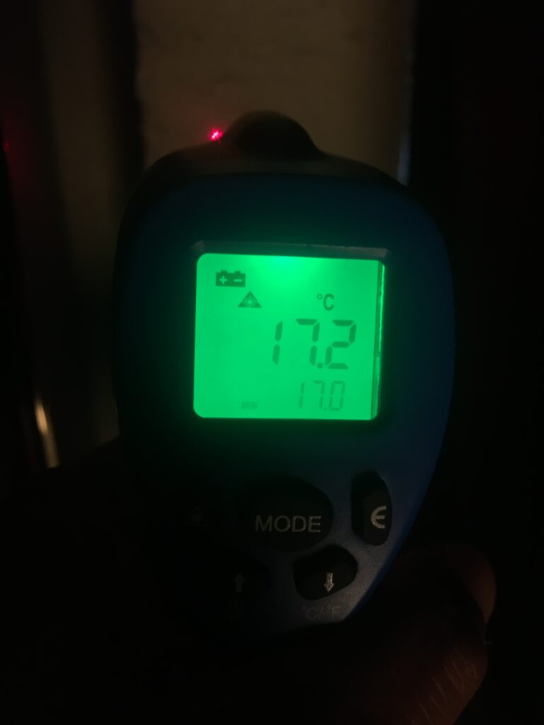 Dark background with green backlight from thermometer