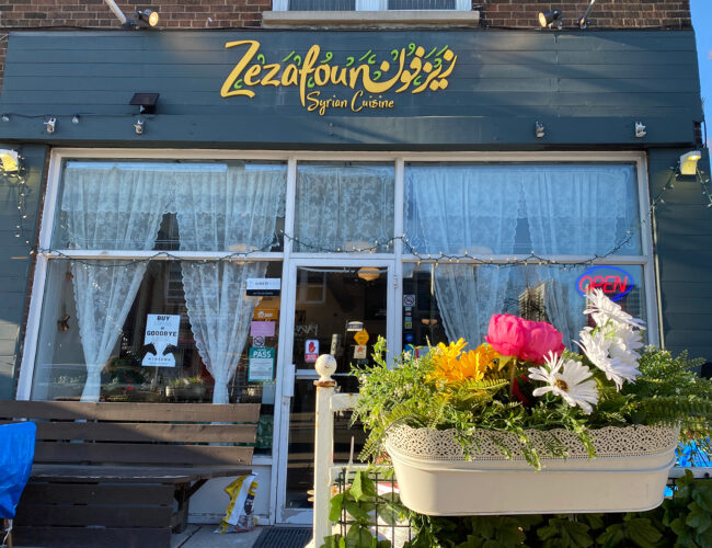 Storefront of Zezafoun Syrian Cuisine.