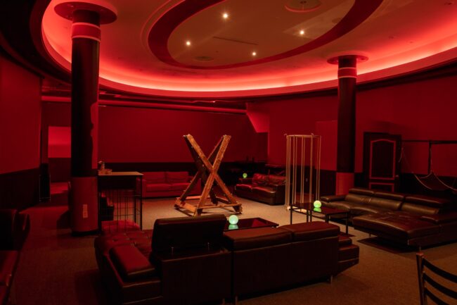 Lounge room with red lights