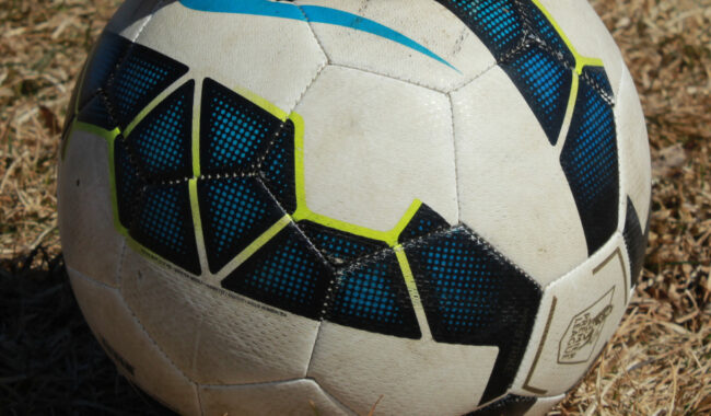 white and blue ball close-up