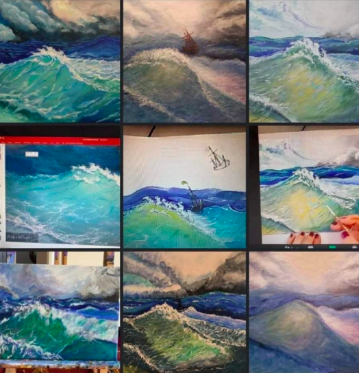 Ocean wave paintings on Zoom