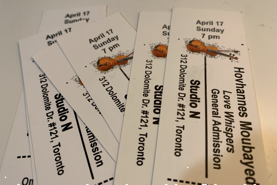 Close-up of concert tickets.