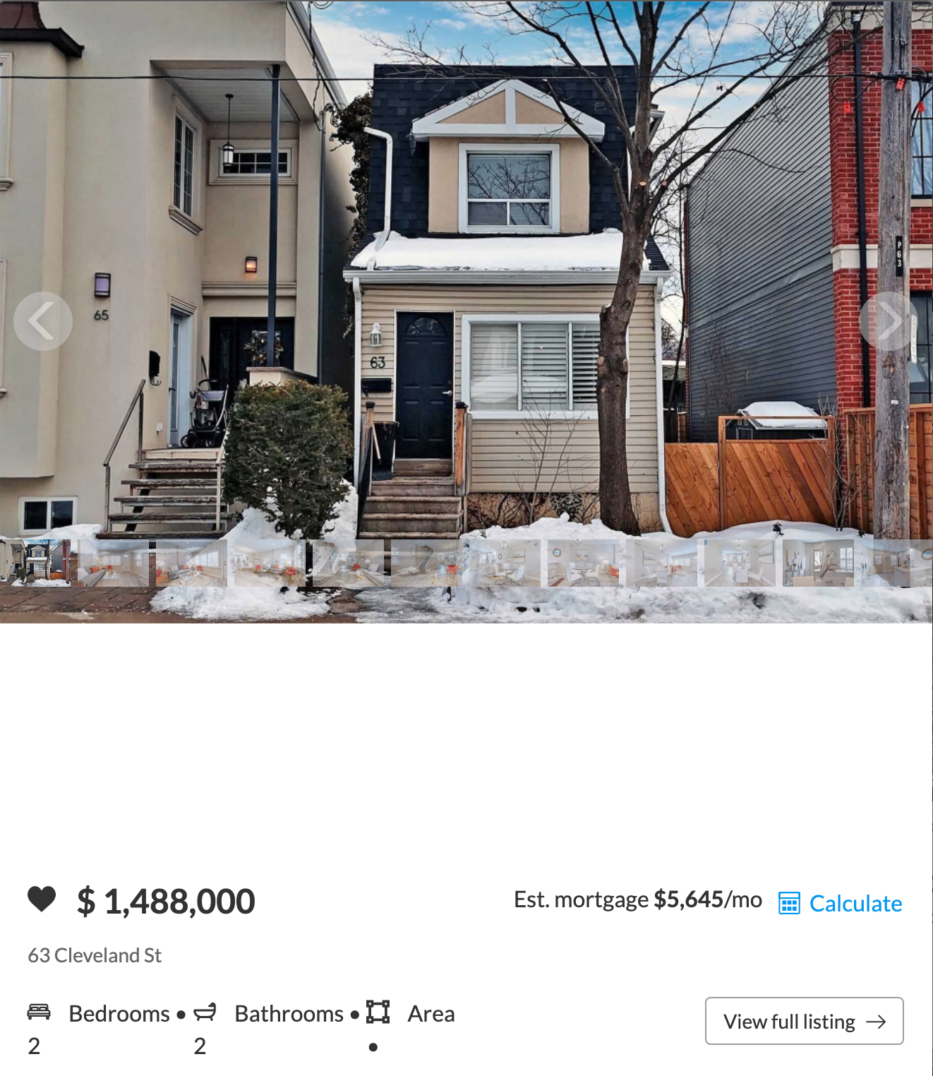 Screenshot of house listing