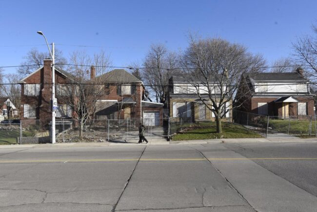 A row of houses on a residential street.