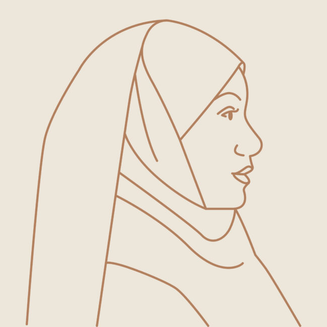 A clipart drawing of the side profile of a hijab-wearing woman