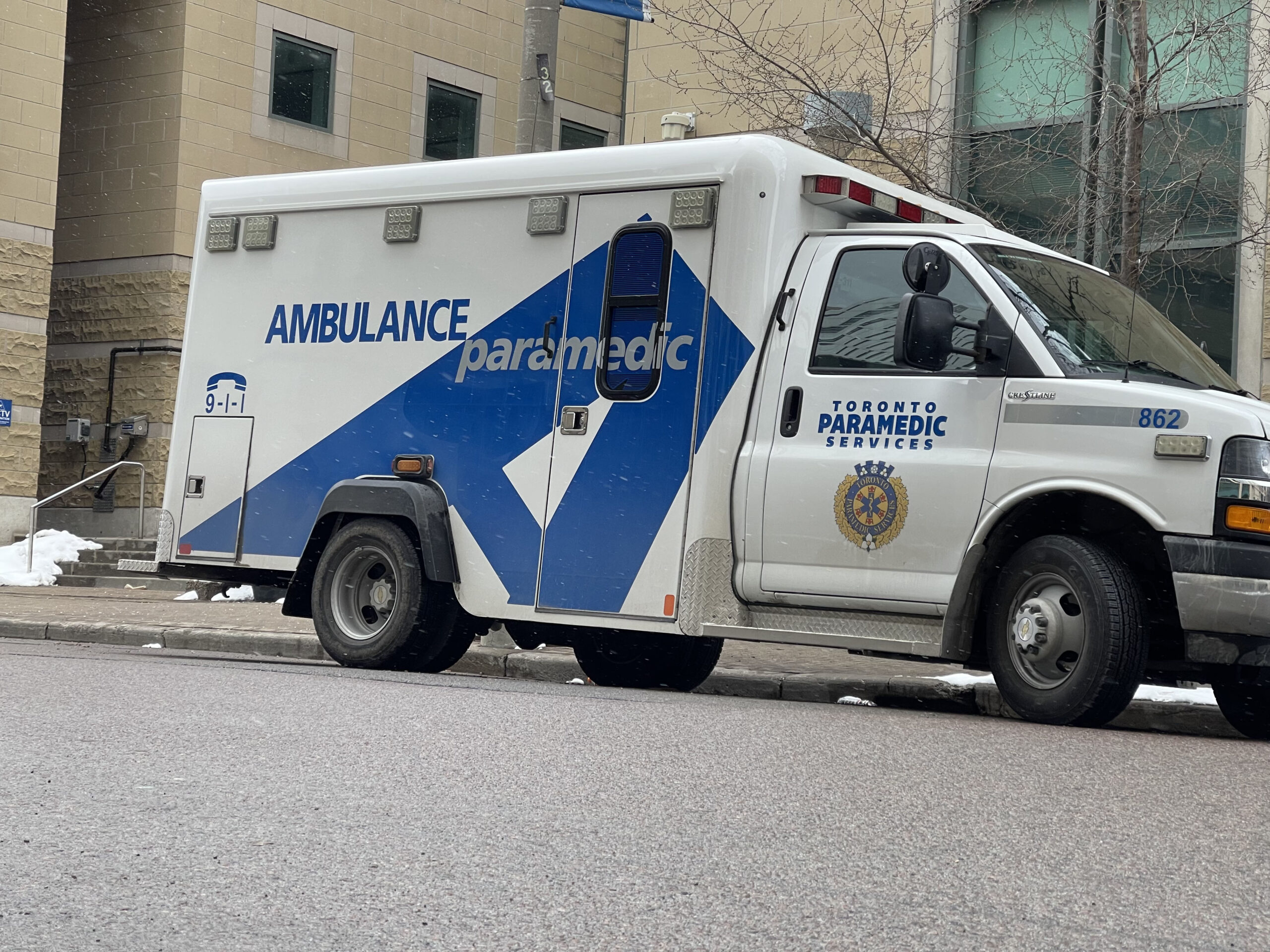 An ambulance responding to an emergency on TMU campus