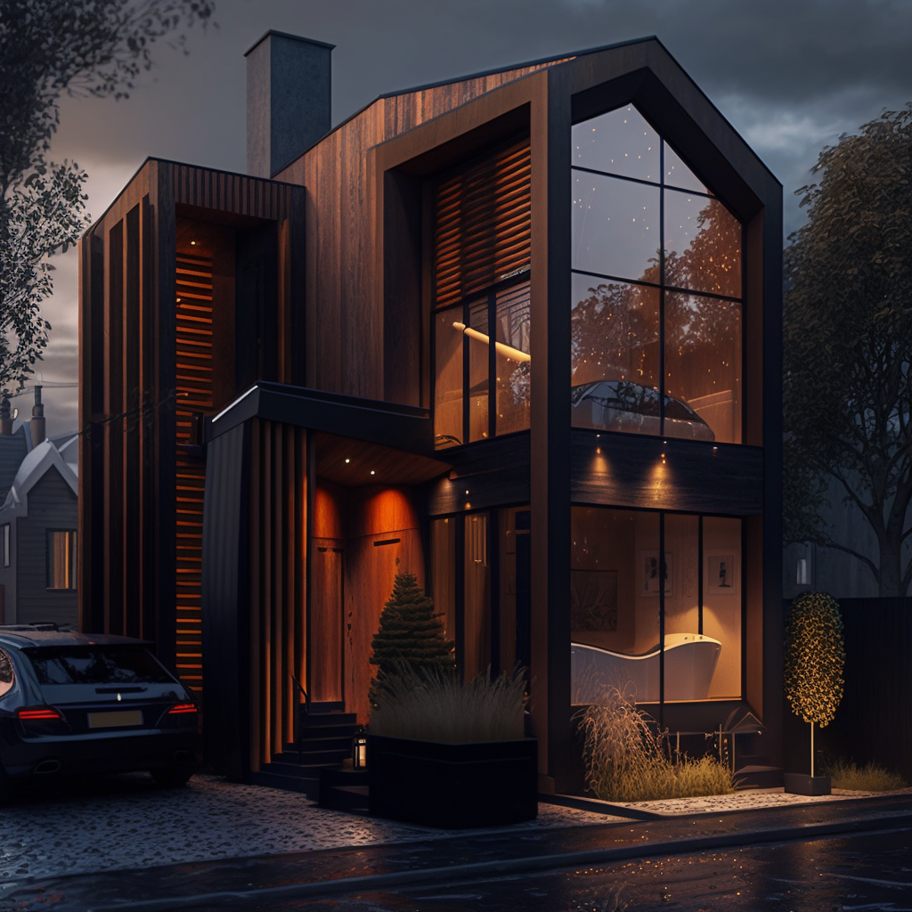 Image of a 2 story house rendered by Midjourney